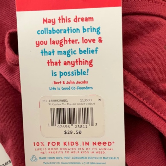 NWT Life is Good Women's Pop Art Grinch Crusher Tee/Cranberry Red - Picture 4 of 6